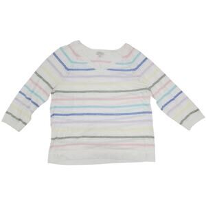 Talbots 100% Cotton Sweater Medium Pastel Stripe V Neck 3/4 Sleeve Lightweight
